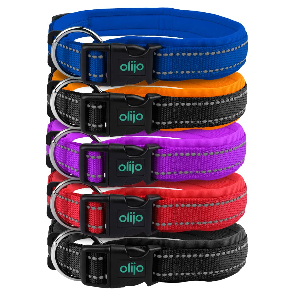 Padded Dog Collar, UK Brand, Adjustable, Reflective, Ultra Soft Breathable Neoprene padding. 4 sizes, 5 colours, Premium X-Strong Nylon, plus Safety Buckle. Odour Resistant & Fast Drying
