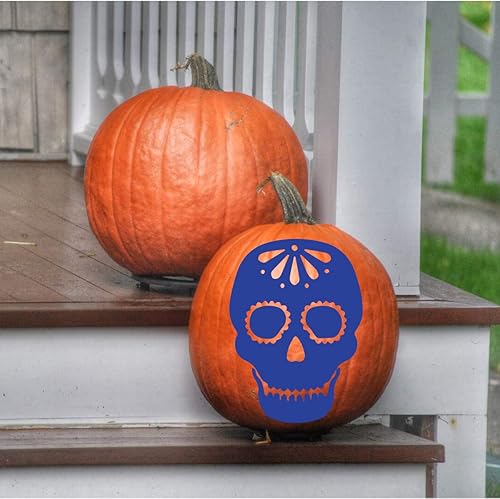 Miniatura 9 de Dia de los Muertos Decor | Mexican Holiday Themed Skeleton Head Vinyl Decal | Carnival Sticker for Pumpkin, Wall, Window, Door | Black, White, Pink,