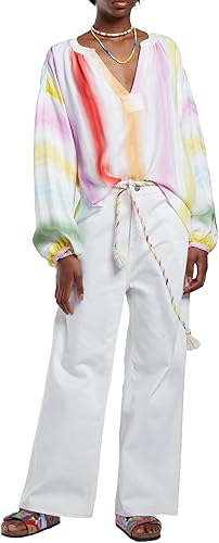 Mira Mikati Blusa con Cuello en v a Rayas desteñida