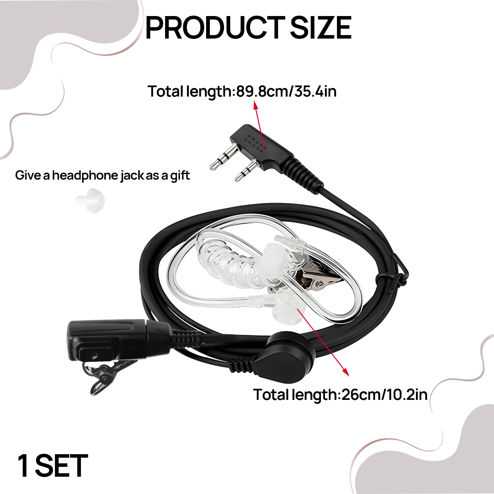 Walkie Talkie Earpiece with Mic, Ear Piece for Radio, Radio Earpiece 2 Pin, Walkie Talkie Headset Suitable for Retevis Baofeng Kenwood 2-pin, Security Ear Pieces for Security Guard Accessories — view 2