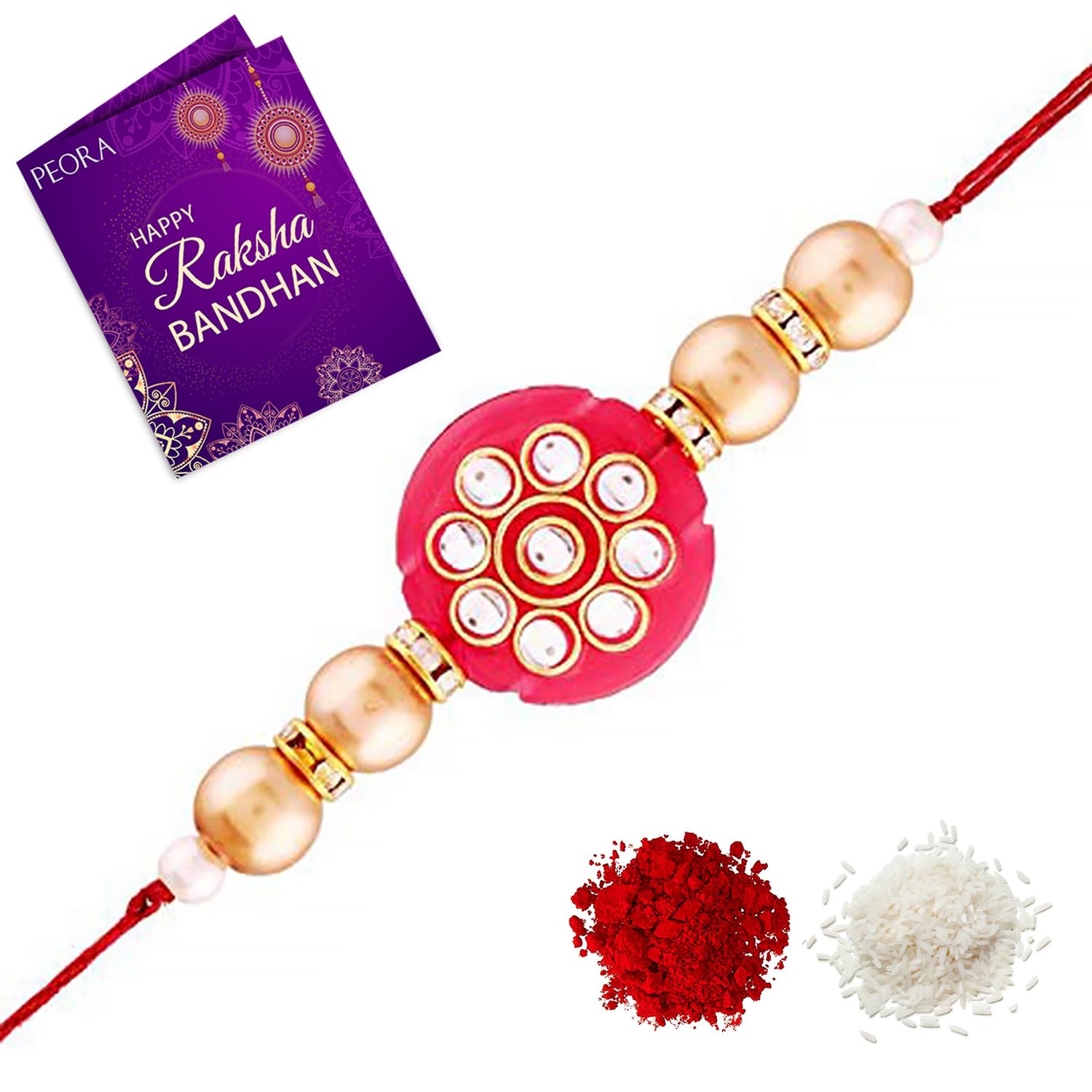 Peora Mens Traditional Designer Kundan Studded Pearl Oval Rakhi For Brother With Rakshabandhan Greeting Card (B0C8NPK6DL) Amazon Price History, Amazon Price Tracker