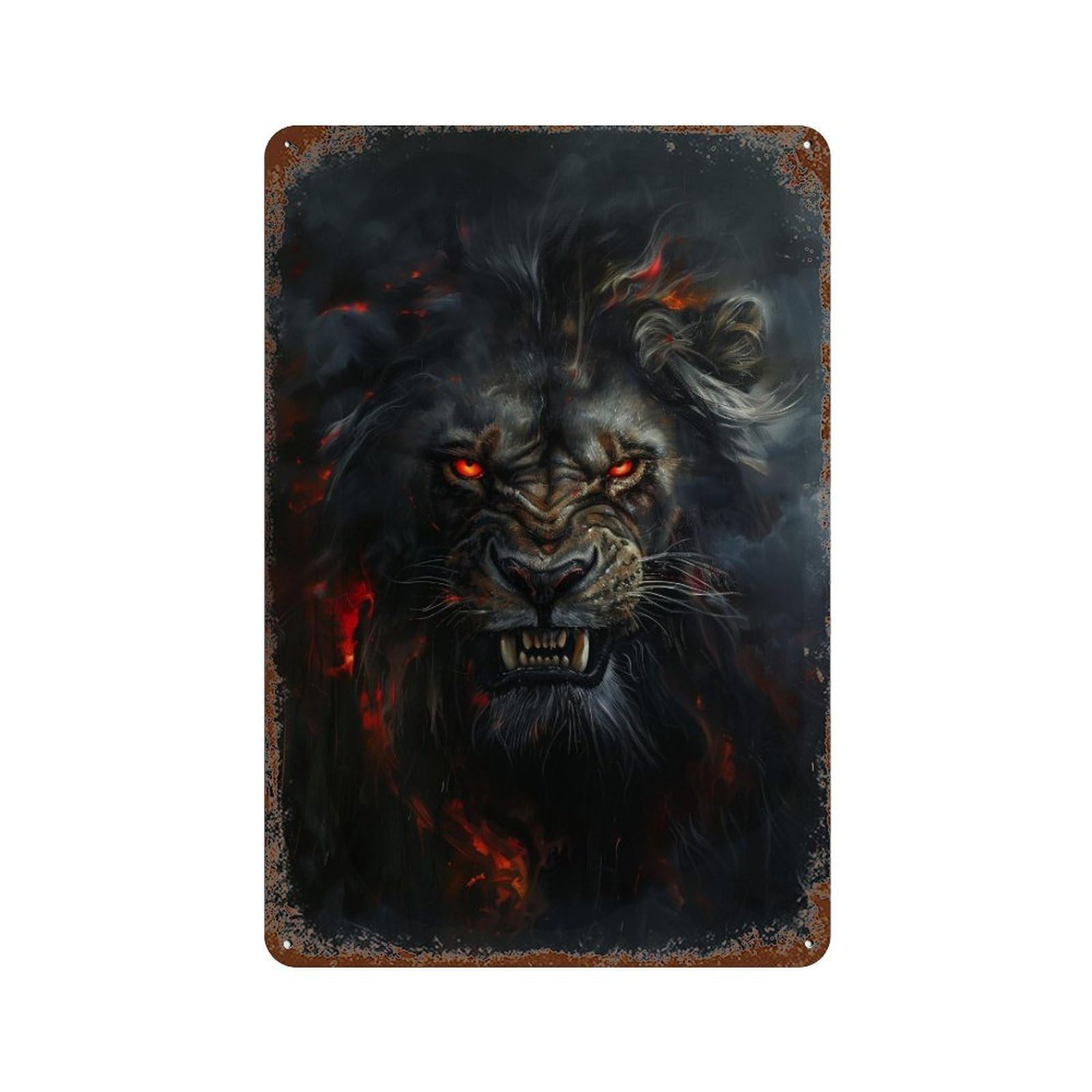Fiery Lion Art Print Decorative Tin Sign 11.8"x7.9", for Garage, Bar And Workshop Decor, Novelty Wall Decor