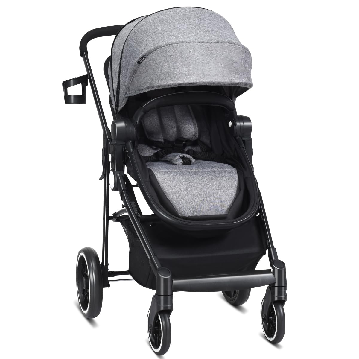 COSTWAY Poussette Canne Bébé Pliable 0-3 Ans avec Siège Réversible, Poussette Haute Paysage avec Auvent & Dossier Réglable, Frein à Pied, Harnais à 5 Points, Porte-gobelet, Charge 15kg(Gris)