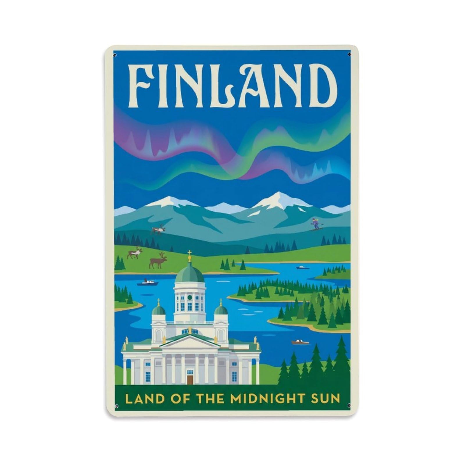 Olhnbad Style Finland Midnight Sun Lake Travel Vintage Metal Tin Sign