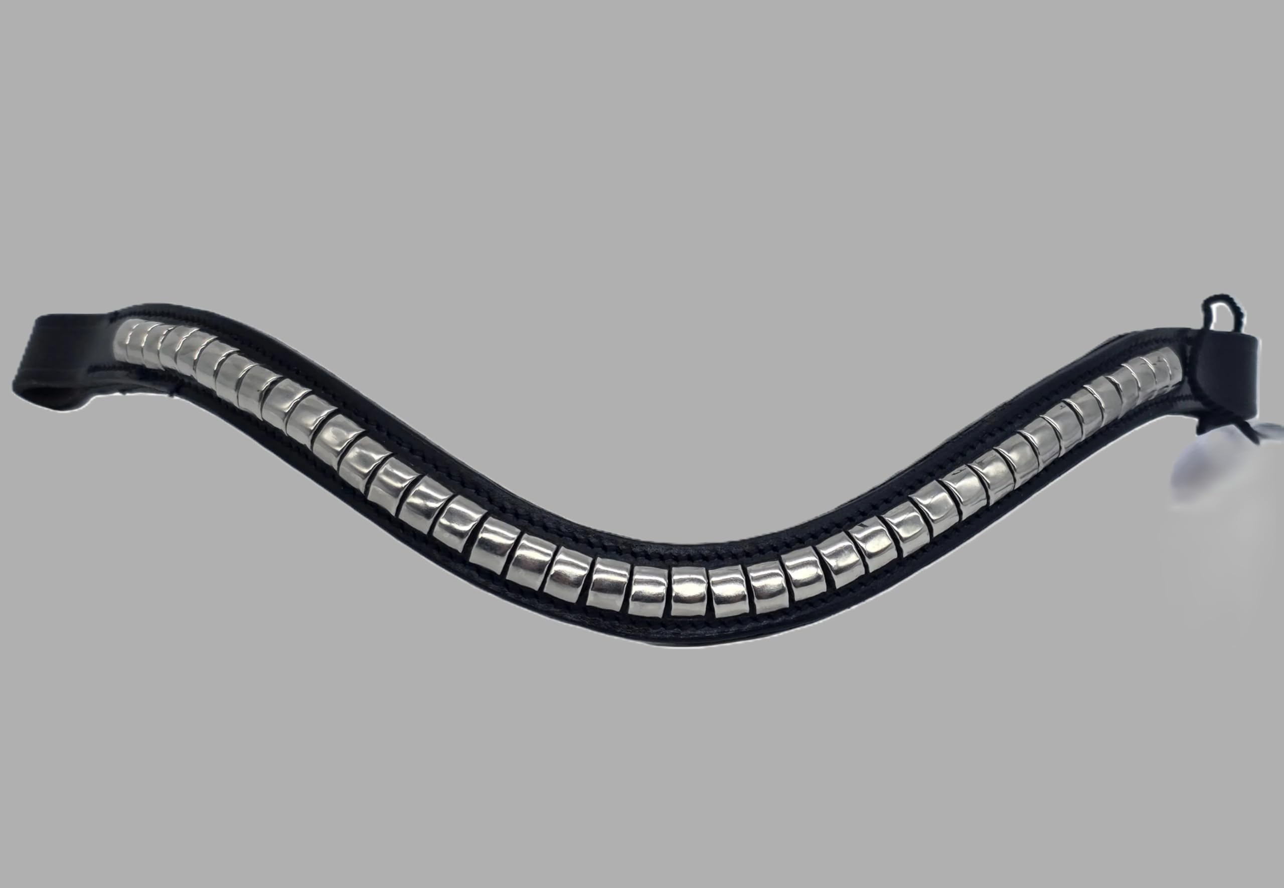 Leather Browband Wave Stainless Steel Stud Bridle Tack Black (Cob)