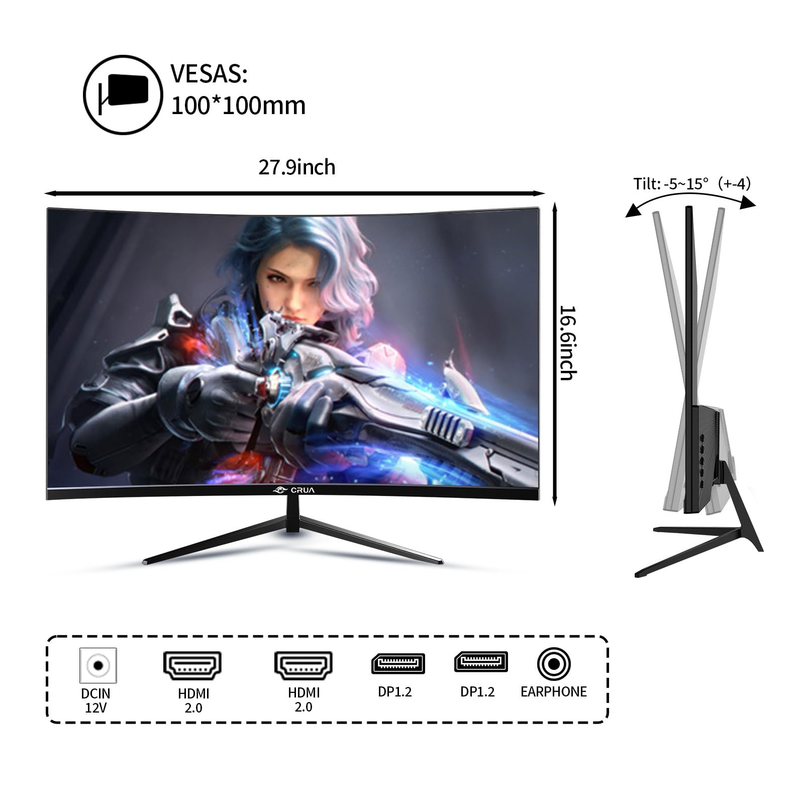 CRUA 32" 4K 60Hz UltraWide 3000R Curved 4K UHD Monitor - Immersive Gaming Experience with Refresh Rate, VA Panel, and Adptsync Premium | HDR10 | 100% sRGB | 3840x2160
