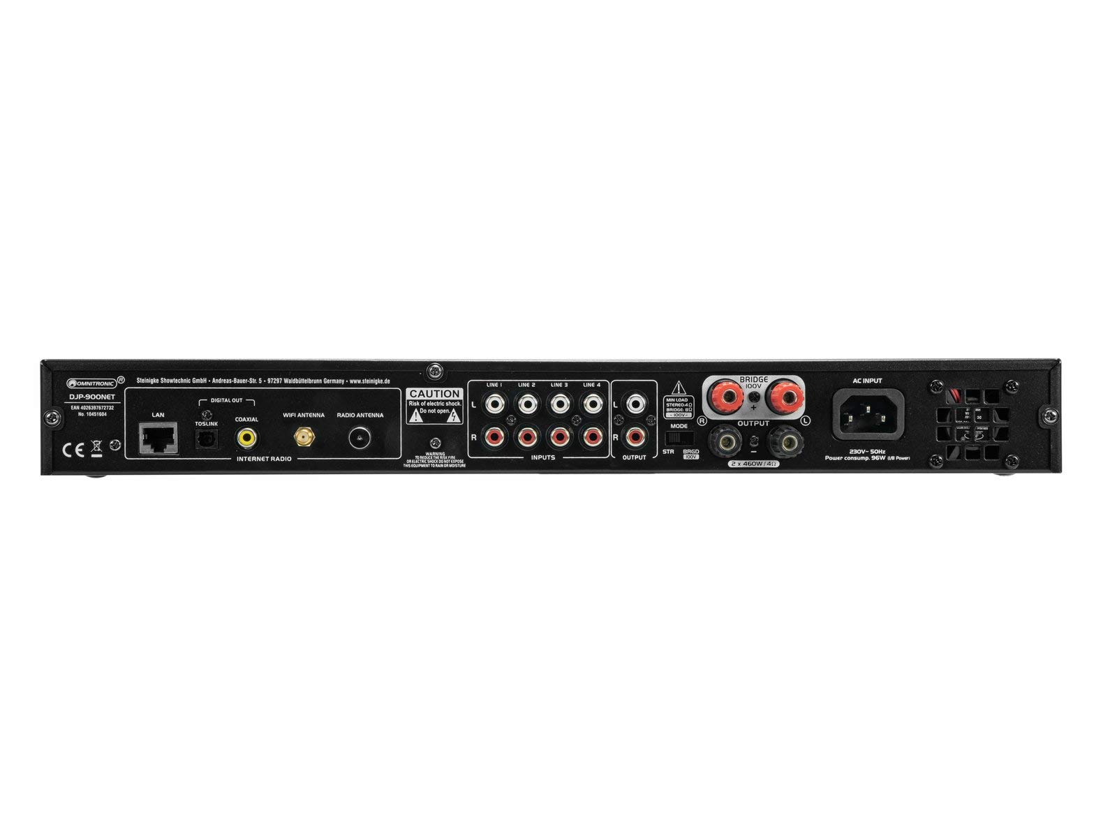 OMNITRONIC DJP-900NET Class-D Verstärker mit Internetradio | Kompakter Stereo-Receiver mit Internetradio, DAB+, Bluetooth, 2 x 460 W / 4 Ohm