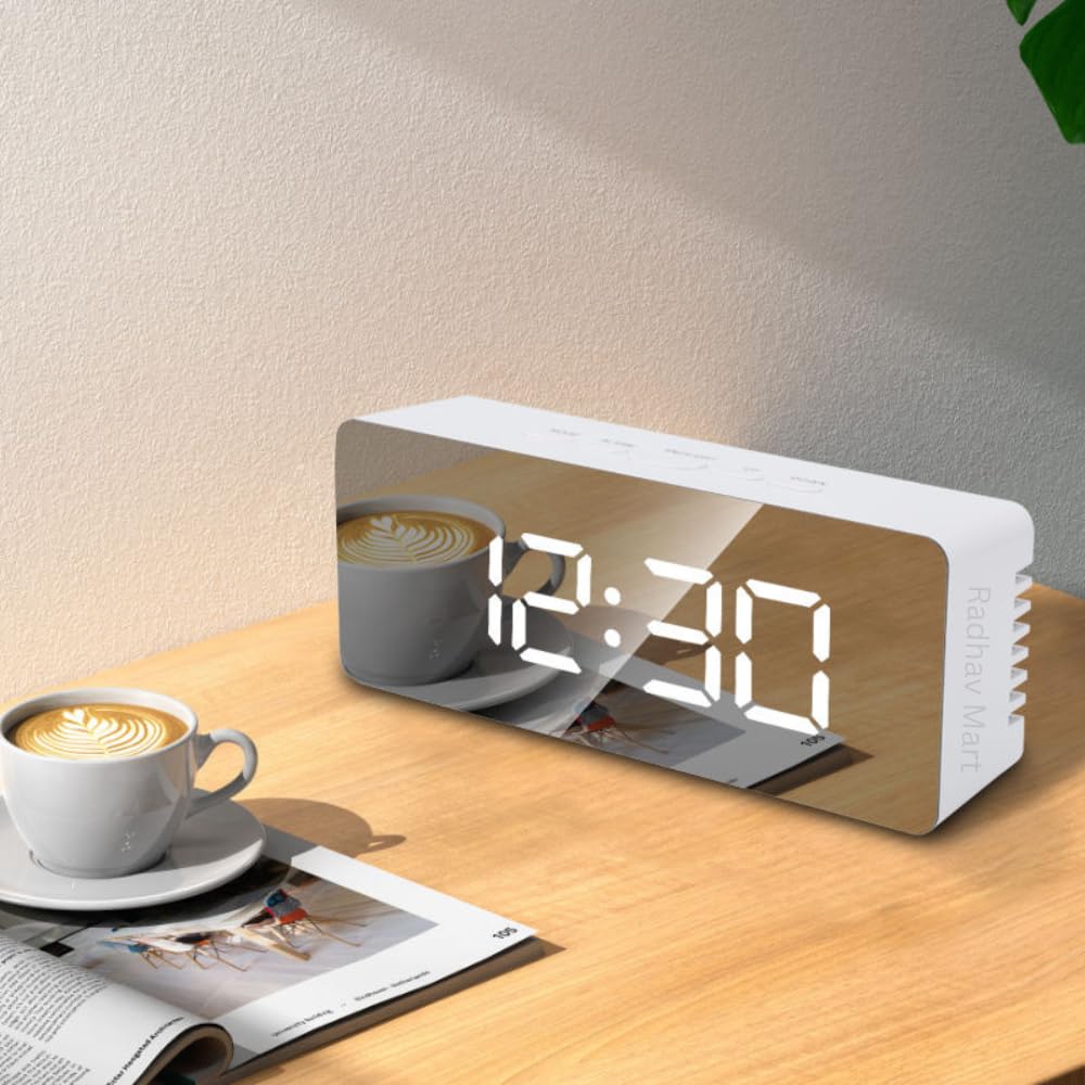 Radhav Mart Digital Alarm Clock Table Clock for Students, Bedroom, Office, Corporate | Mini Alarm Clock with Perfcat Sound, Automatic Sensor, Date & Temperature (Multicolour) 4