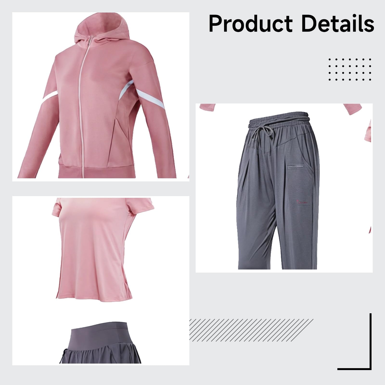 Conjunto de entrenamiento genérico morado, ropa de ejercicio de 7 piezas para mujer, incluye chaqueta con cremallera completa, tela elástica transpirable, tela antibolitas, talla XXL, para deportes y