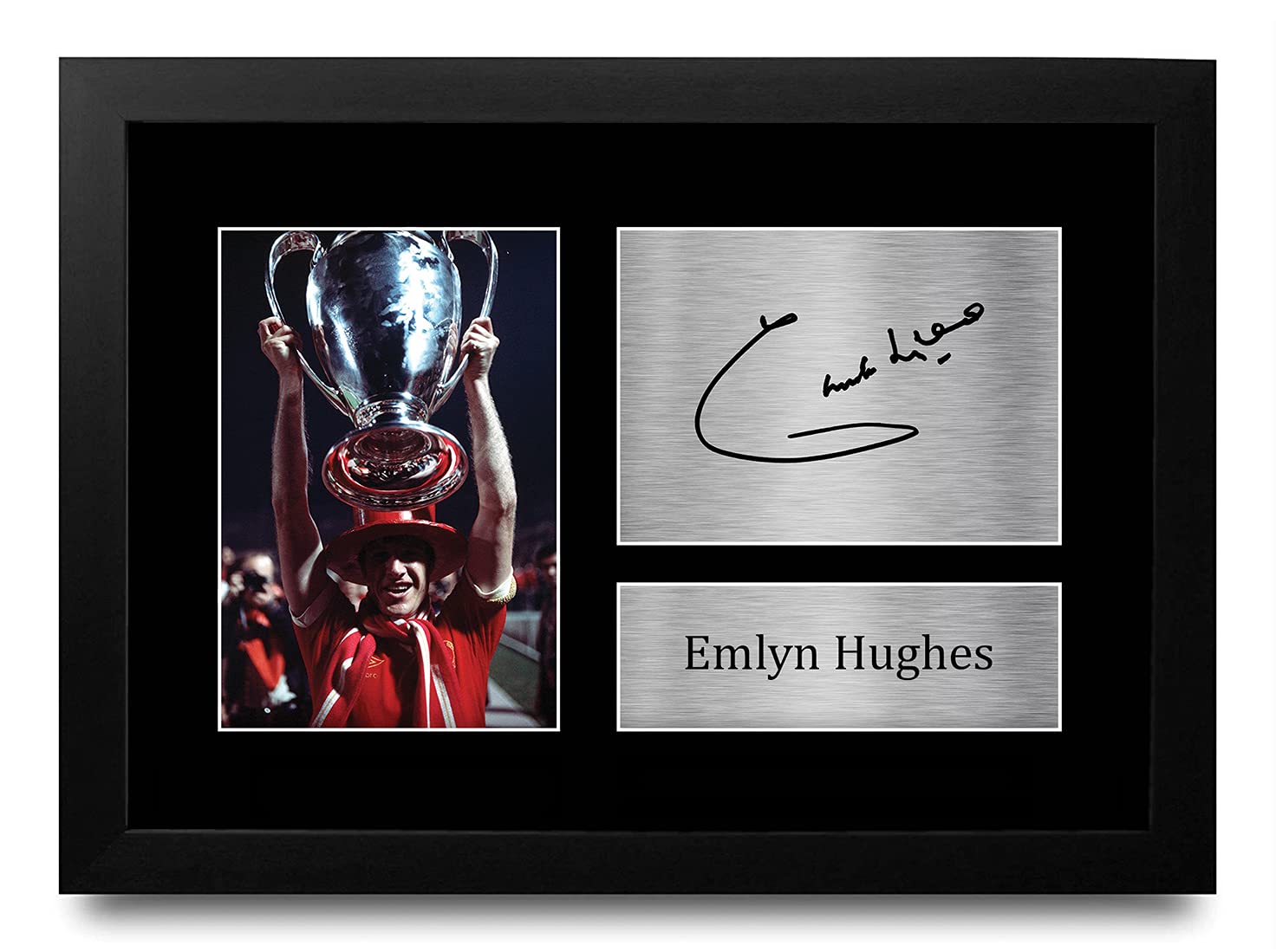 HWC Trading Emlyn Hughes Gift Signed FRAMED A4 Printed Autograph Liverpool Gifts Photo Display