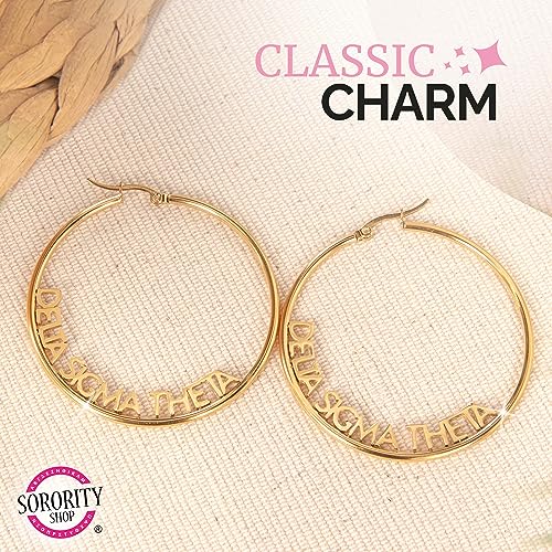 Sorority Shop Delta Sigma Theta- Hoop 18K Gold Plated Dainty Earrings for Women - Delta Sigma Theta Jewelry with Ideal 2" Diameter Hoops - Delta Sigma Theta Gifts2