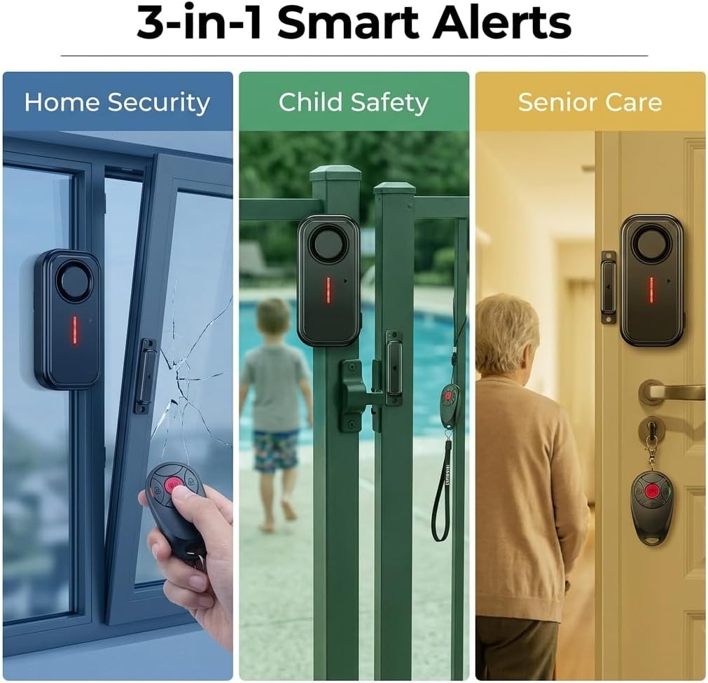 HENDUN Upgraded Window and Door Alarm with Remote, Pool Alarm for Kids Safety, IP66 Waterproof Indoor/Outdoor Home Security Sensor, Wireless Doorbell Chime/Buzzer When Opened Loud