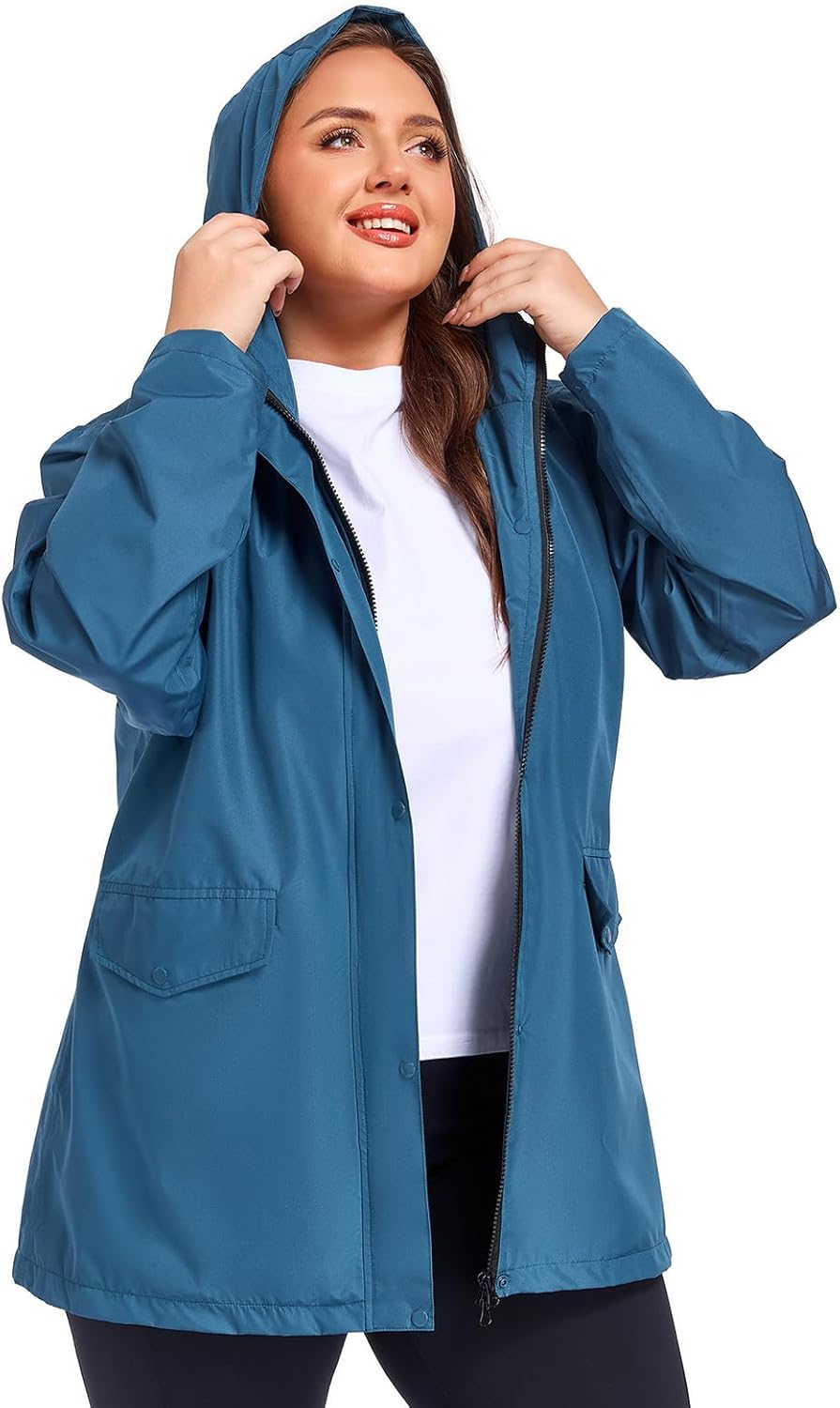 SaphiRose Women's Plus Size Raincoat with hood Waterproof Rain Jackets Light Packable Windbreaker Jacket