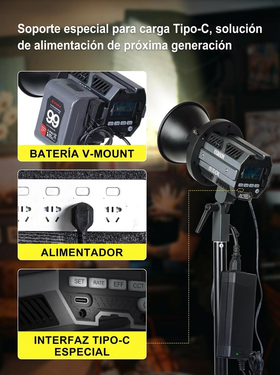 Luz de Video, COLBOR CL100X 110W COB Video Light Bicolor 2700k-6500K CRI97+ 10 Efectos de iluminación Continua Lámpara Studio con Montaje Bowens App Control, Luz-Video-Continua-Fotografía-LED