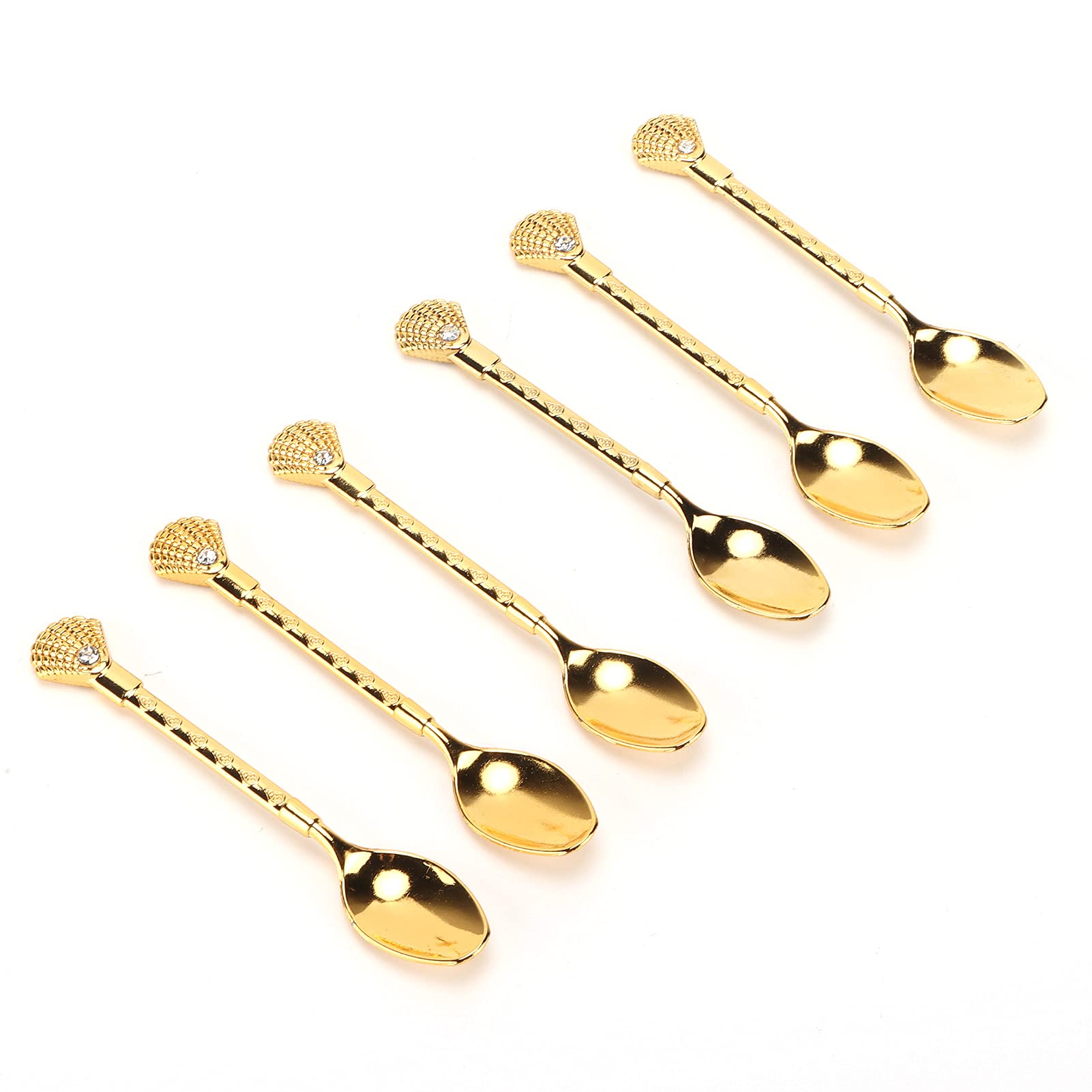 Respicefinem 6Pcs Creative Golden European Metal Dessert Spoons For Stirring Mixing Photographing Party Ice Cream And Coffee Beautiful Teaspoons With Swan Crest Shape And