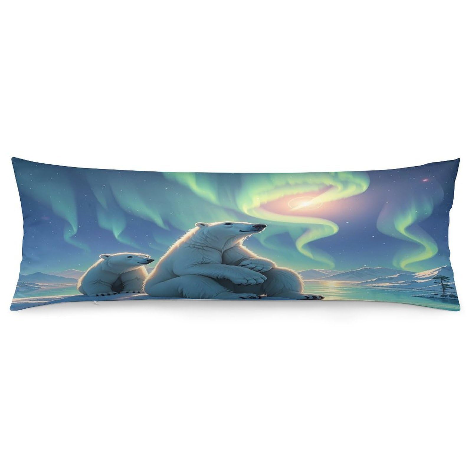 Polar Bears & Northern Lights Pillowcase Decorative Long Body Pillow Case Soft Breathable Body Pillow Cover Modern Large Pillowcase Cute Body Pillow Pillowcases for Bedroom Couch 18.9 X 53 Inch