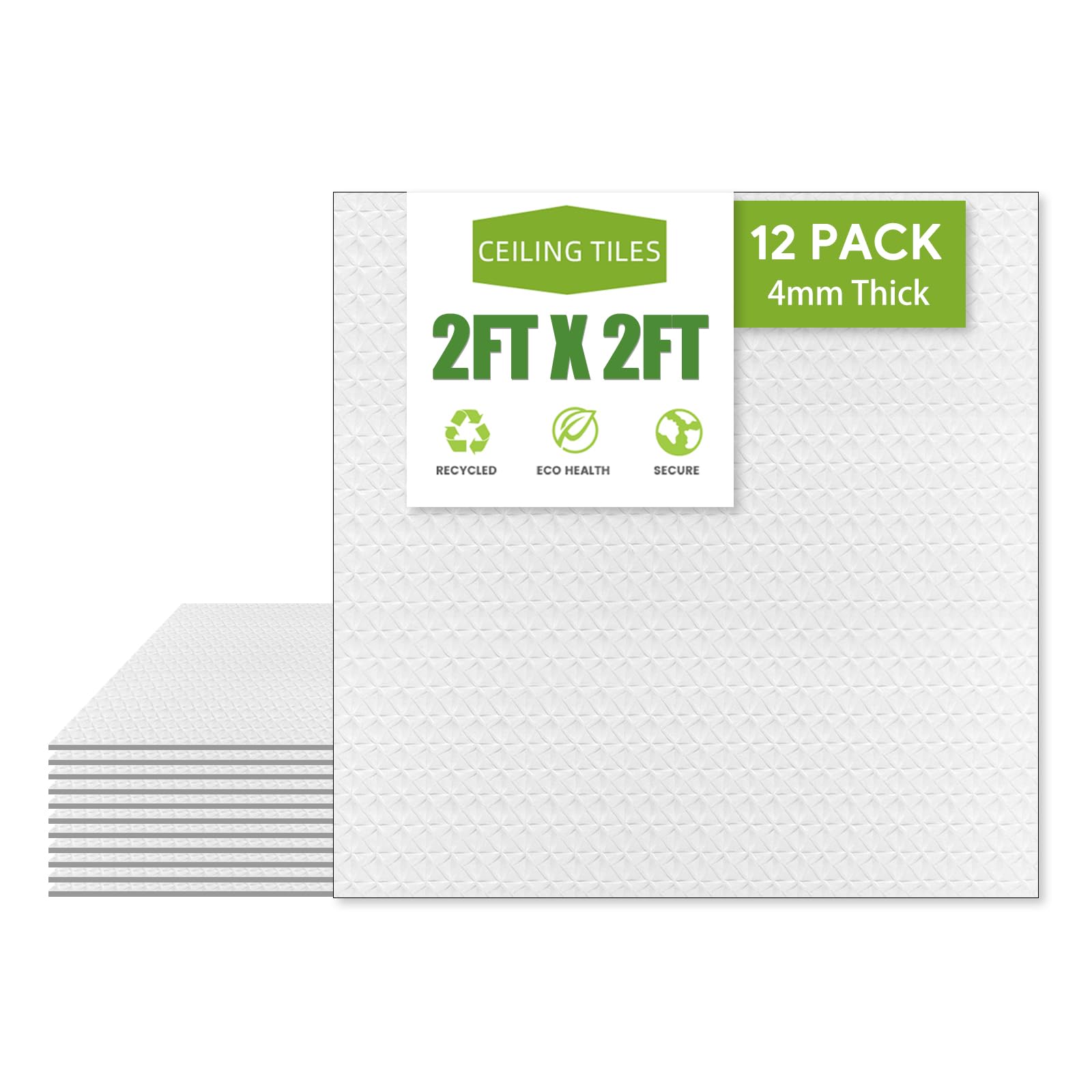 2ft x 2ft Traditional Style/Pattern Pro Ceiling Tiles - Fire-Rated, Waterproof, Reusable - Premium PVC, No Sag and Breakage-Cover 48 Sq. Ft-Package of 12 Tiles