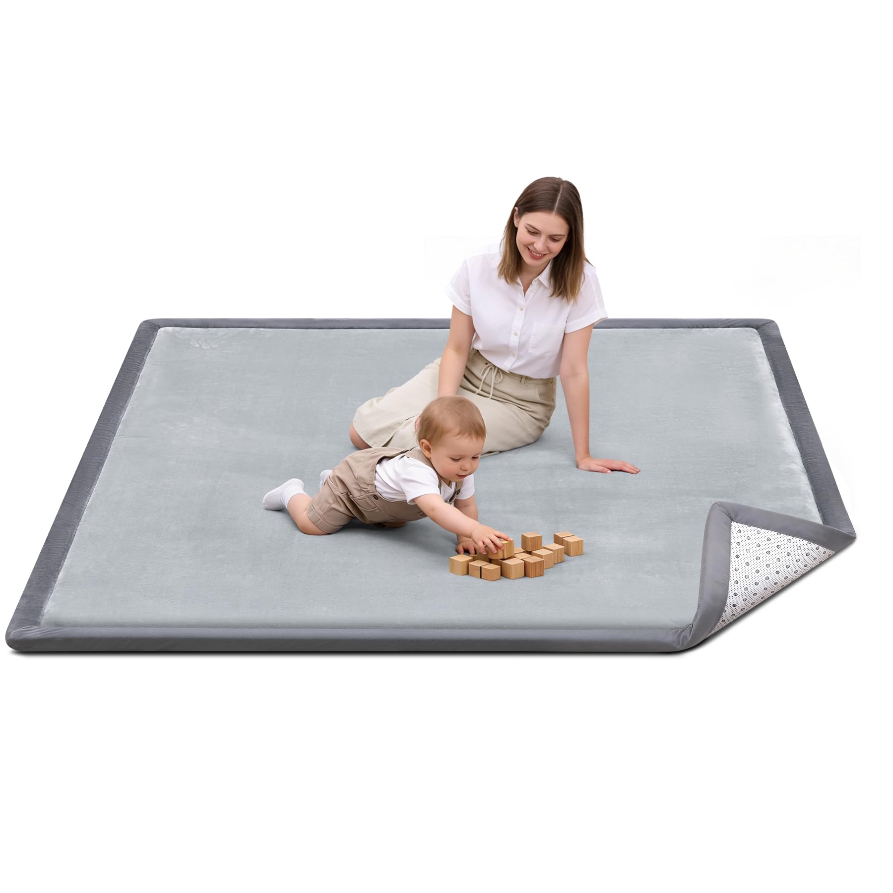Favodormir Krabbelmatte Baby 150x180x3cm,Spielmatte Baby mit Rutschfester Unterseite, Weiche Teppich Kinderzimmer Wohnzimmer,Spielteppich Kinder,Krabbeldecke,Kinderteppich für Laufgitter,Hellgrau