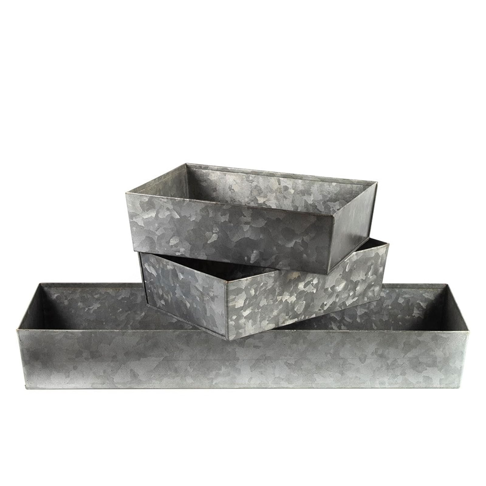 Crocus Collection Set of 3 Metal Grow Trays Galvanised Steel Planter Saucers Garden Plant Drip Tray Long