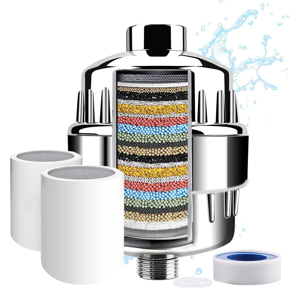 Aettechgd Shower Filter, 20 Stage Shower Head Filter for Hard Water, Latest Advanced Shower Head Filters, with 3 Filter Cartridges, for Removing Chemicals, Chlorine, Pesticides and More?Chrome?