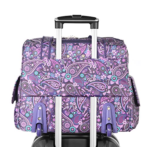 Olympia Deluxe Fashion Rolling Overnighter, Purple Paisley, One Size