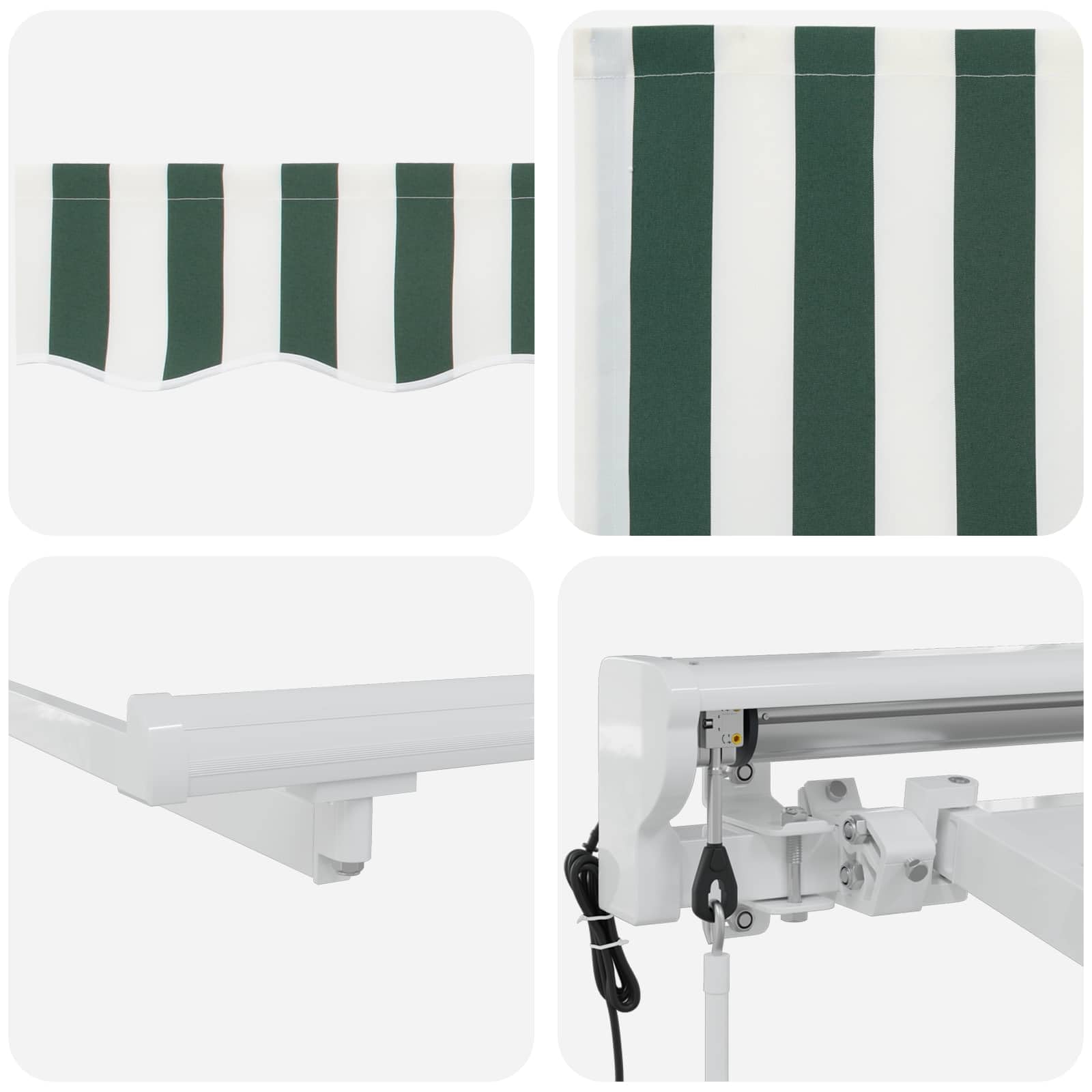 Auvent Rétractable Électrique 3 x 2,5 m Store Banne Motorisé avec Télécommande et Manivelle Manuelle pour Jardin Terrasse et Patio Design Semi-Cassette Vert et Blanc