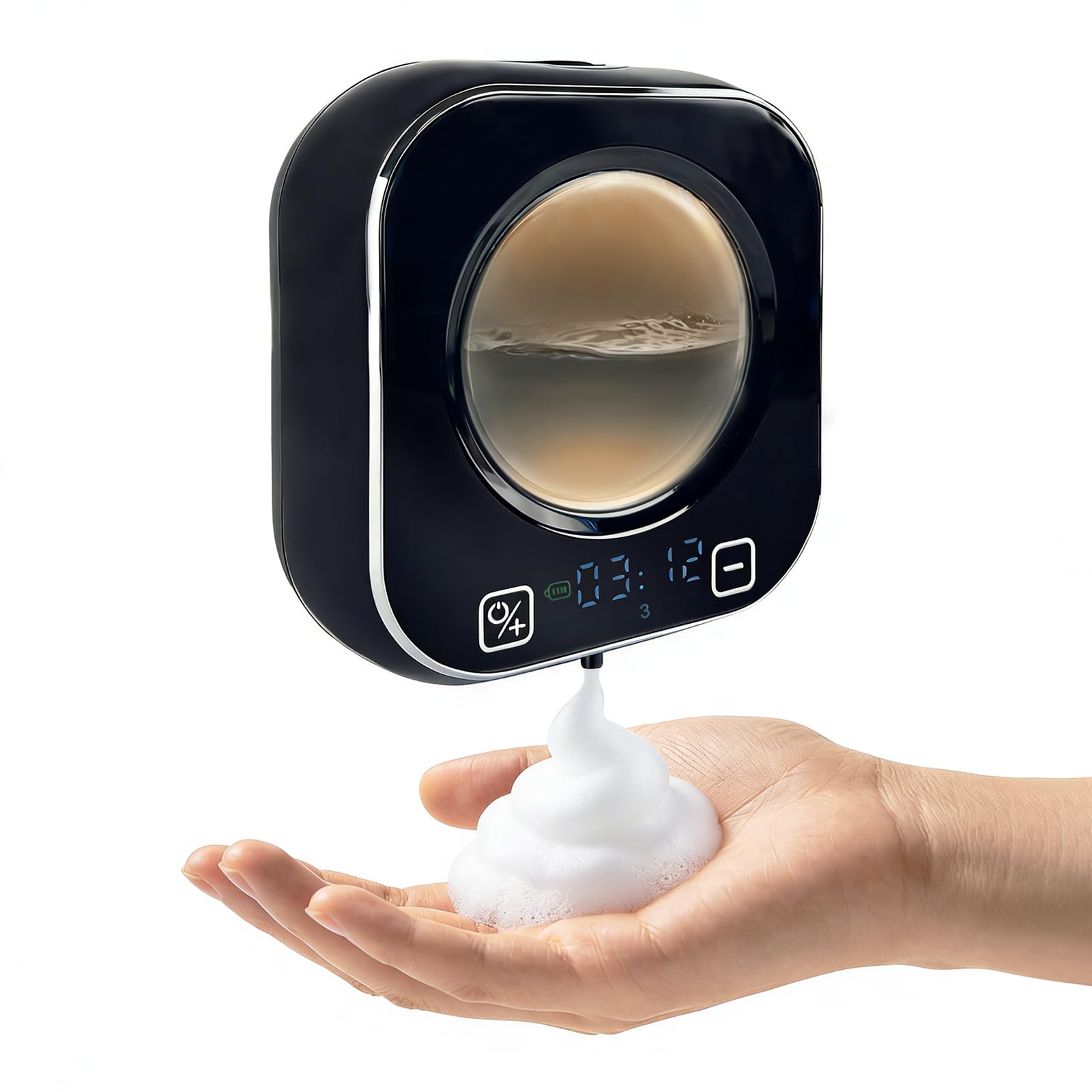 Dispensador Jabon BaƱo Automatico, 320ML Dispensador Jabon Cocina Sin Contacto USB Recargable 5 Niveles Ajustables con Sensor Soap Dispenser para BaƱo Cocina Oficina