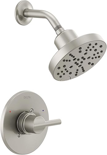 Delta Faucet Nicoli Serie 14 - Grifo de ducha de un solo mango, kit de molduras de ducha con cabezal de ducha H2Okinetic de 5 pulverizaciones,