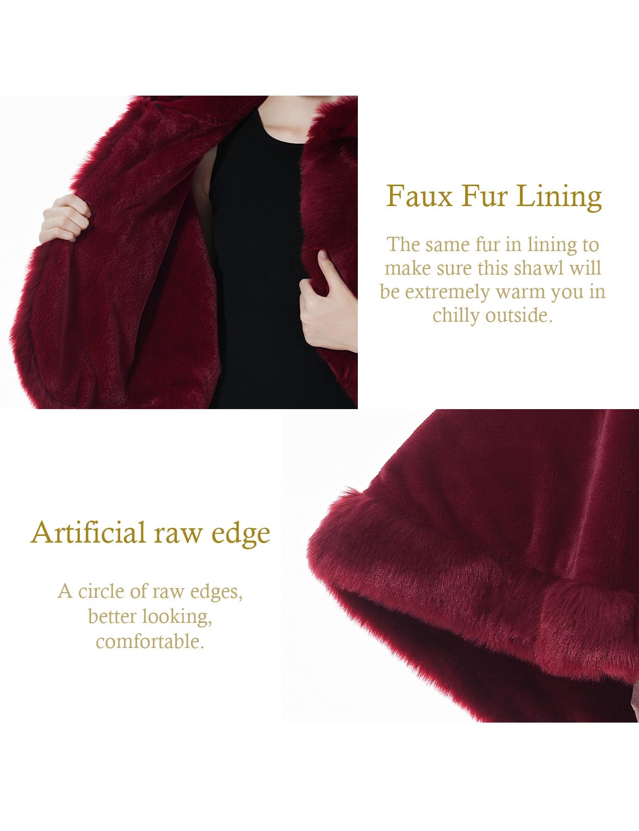 BEAUTELICATE Damen Kunstpelz Braut Umhang mit Kapuze Winter Braut Poncho Cape Kurz Warm Kunstpelz Stola Brautjacke für Hochzeit Abendkleid Elfenbein Schwarz