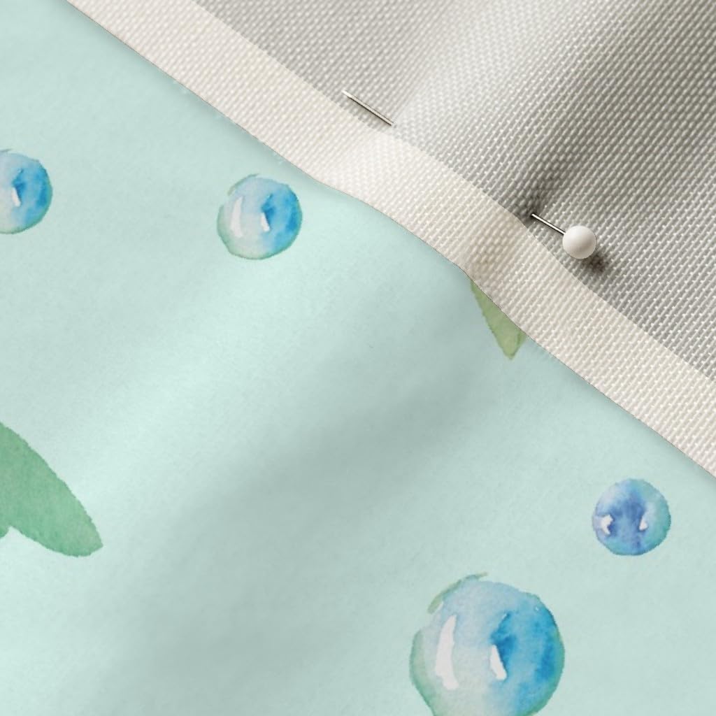 Spoonflower Fabric - Ocean Turtles Green Blue Watercolor Turtle Nursery Bubbles Boy Girl Printed on Upholstery Velvet Fabric Fat Quarter - Upholstery Home Decor Bottomweight Apparel