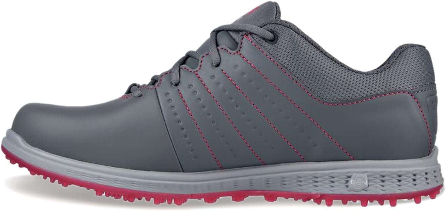 Skechers Women's Go Elite Tour Sl Waterproof Spikeless Golf Shoe, Gray/Pink, 9.5