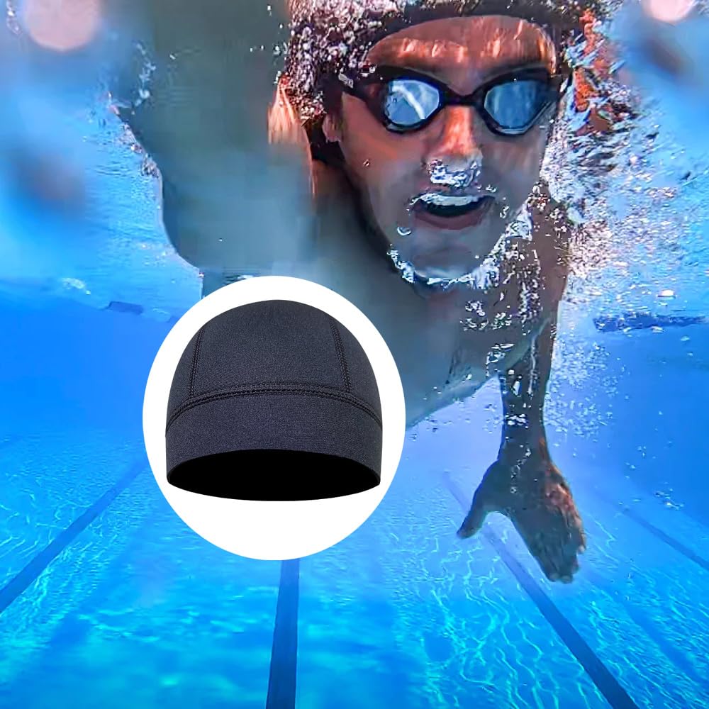 MYLEDI Bonnet de plongée en néoprène de 2 mm pour homme et femme, pour la plongée avec tuba, la natation, le surf, noir, taille unique
