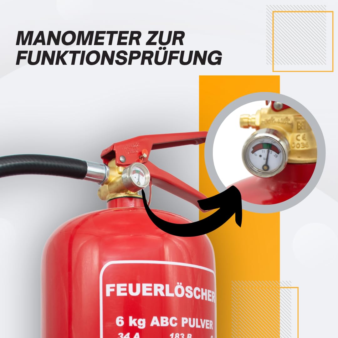 6kg Pulverlöscher, Feuerlöscher, Autolöscher, ABC Pulver, Pulver Feuerlöscher inkl. Halterung und Prüf-und Instandhaltungsschild | Pulverlöscher, Autolöscher, Sicherheitsausrüstung, Brandklassen, langlebig, einsatzbereit, Haushalt, Werkstatt, Garage