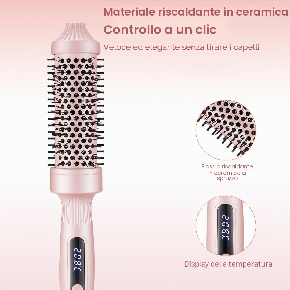 Spazzola Termica per Capelli, Thermal Brush 38 mm, Spazzola Lisciante Arricciacapelli, Spazzola Rotonda Riscaldata di Temperature Regolabile con Cavo 2 m per Capelli Lisci, Ricci, Dual Voltage