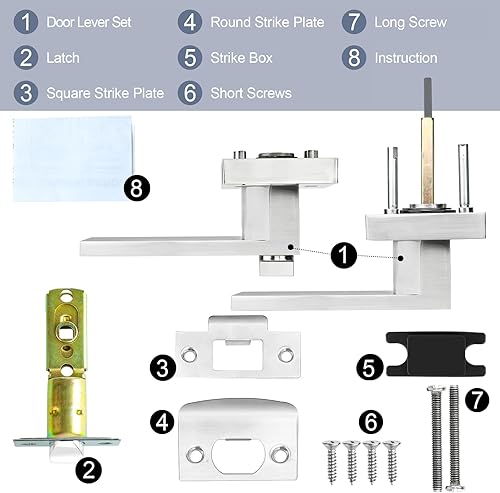 Miniatura 9 de Manija de puerta interior de privacidad, manijas de puerta negras mate resistentes, pomos de puerta cuadrados para dormitorio y baño, manijas de