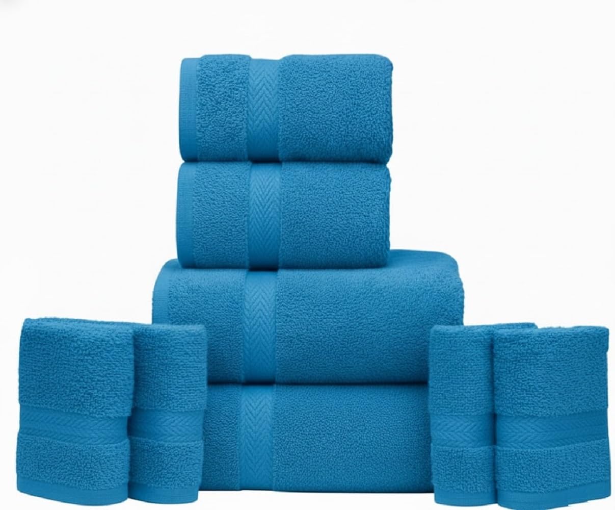 manucci 8-Piece Towels Bale Set 100% Egyptian Cotton Super Soft Premium Quality 4 Face 2 Hand 2 Bath Towel for Spa, Gym, Hotel & Bathroom 600GSM (Teal/Turquoise)