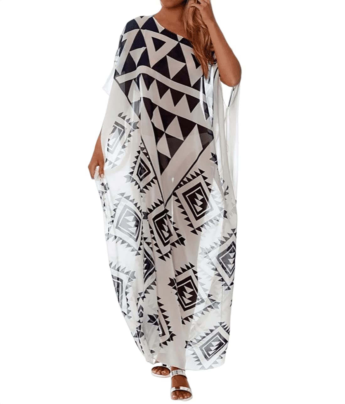 BestyyouWomen's Printed Long Caftans Swimsuit Cover Up Loungewear Ethnic Kaftan Maxi Beach Dress Swimwear Beachwear