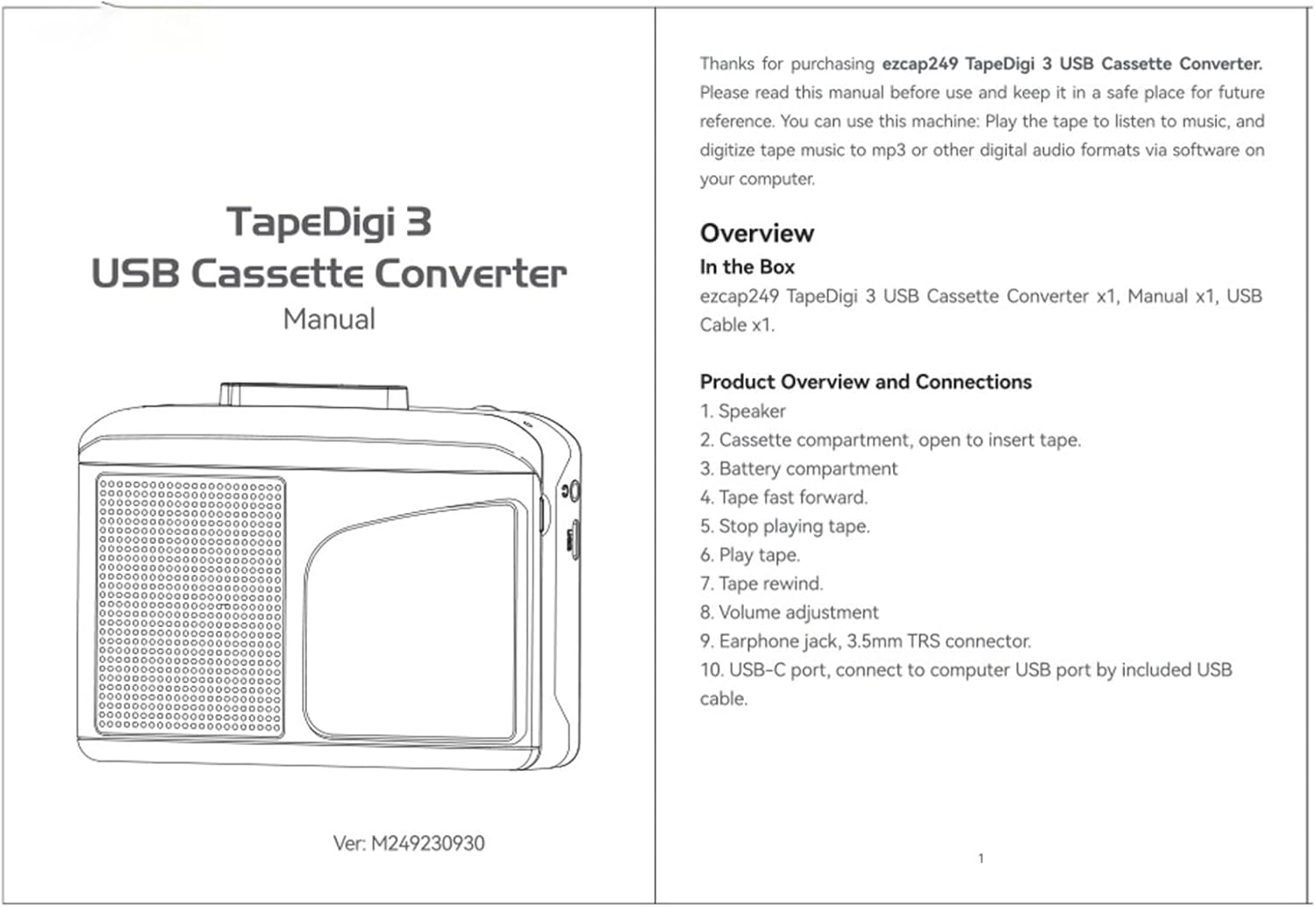 Friendly USB Tape Machine to MP3 Converter with Inside Editing