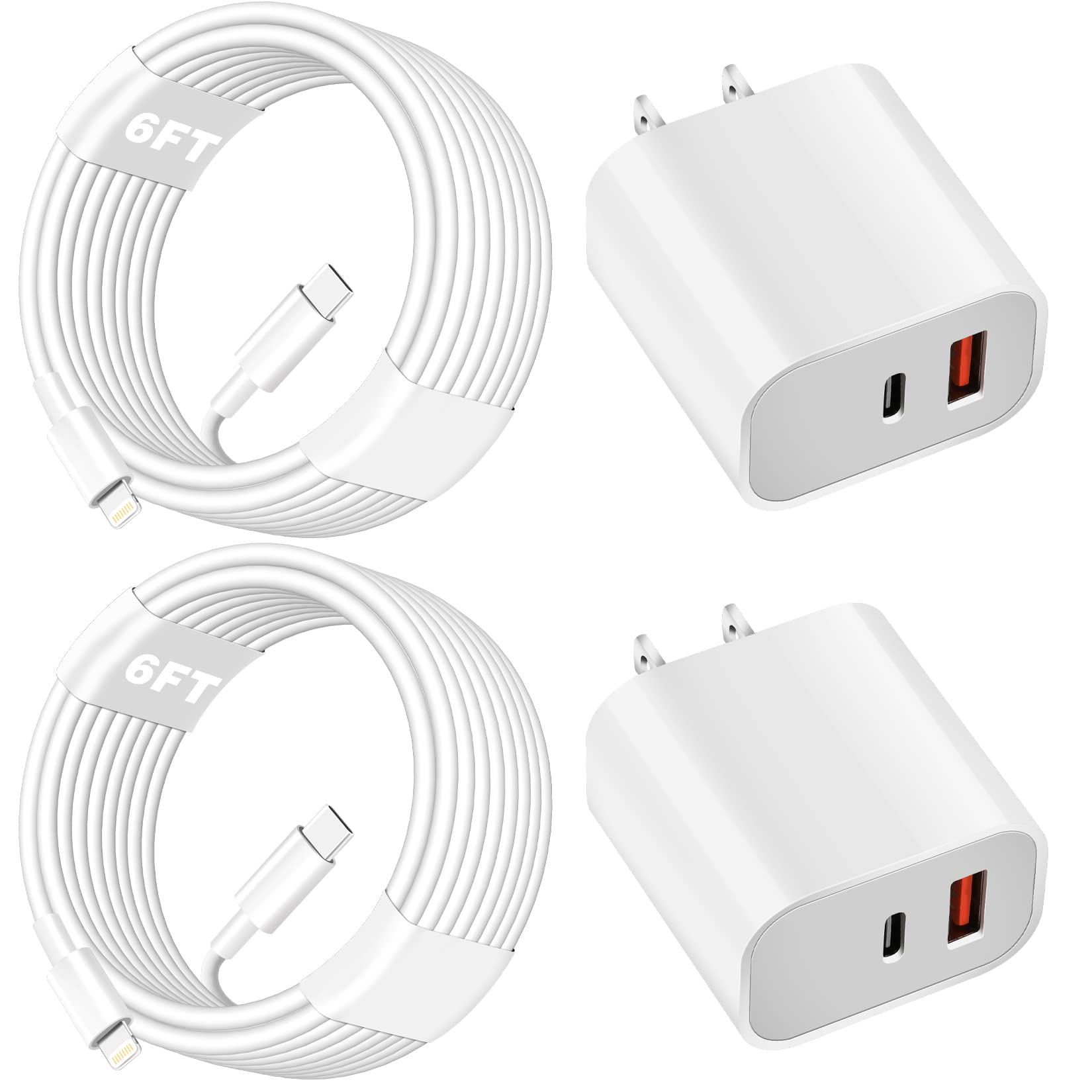 iPhone Charger Fast Charging Block,Dual Port Fast Apple iPhone Charger [Apple MFi Certified] 2Pack 20W Quick Double iPhone Wall Charger,6FT USBC to Lightning Cable for iPhone 14 ProMax/13/12/XS/iPad