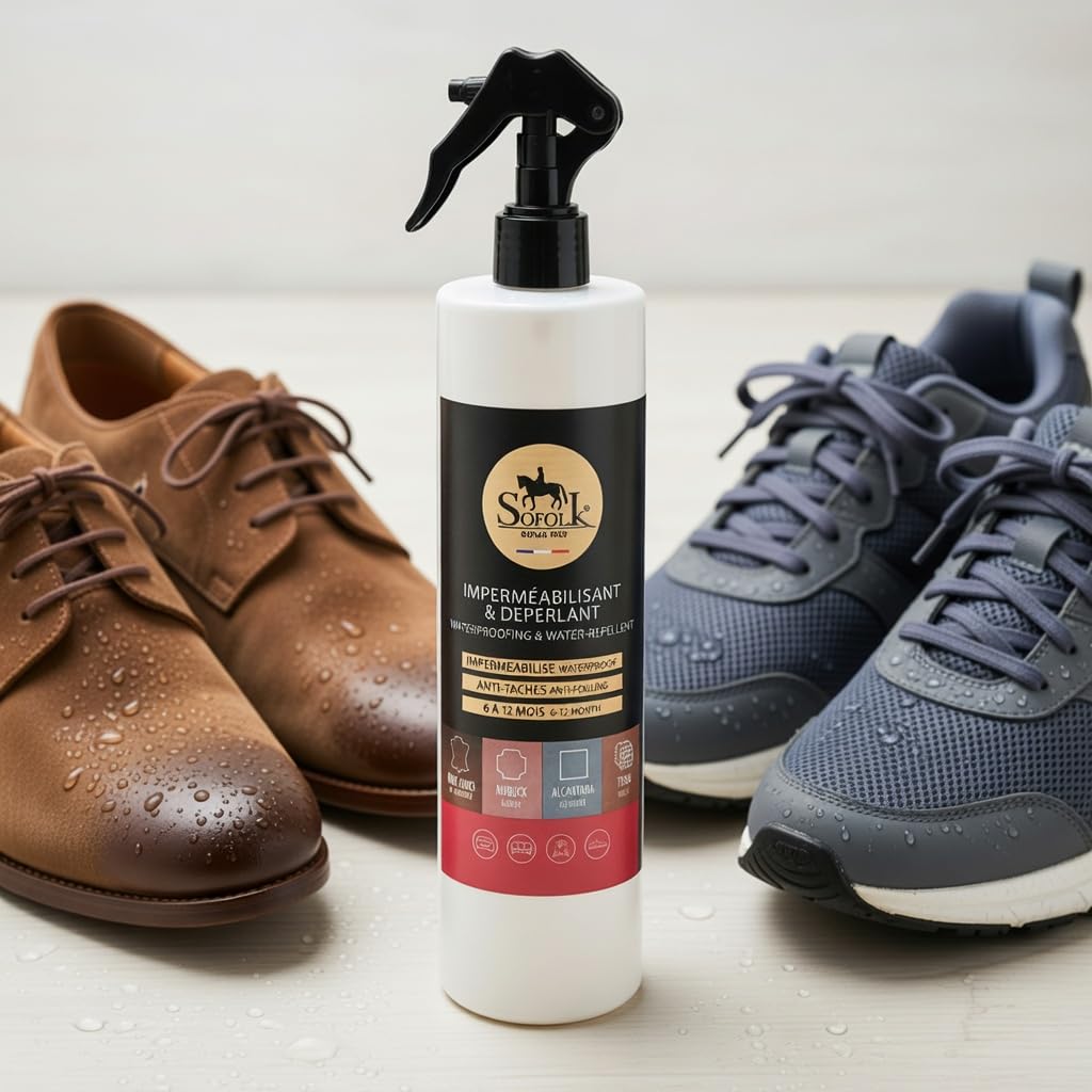 SOFOLK - Impermeabilizante Extremo | Spray repelente al agua | Ideal para la protección de todas las superficies: Cuero, Tela, Nubuck, Zapatos, Baloncesto, Sofás, Bolsa, Chaquetas 1000ml