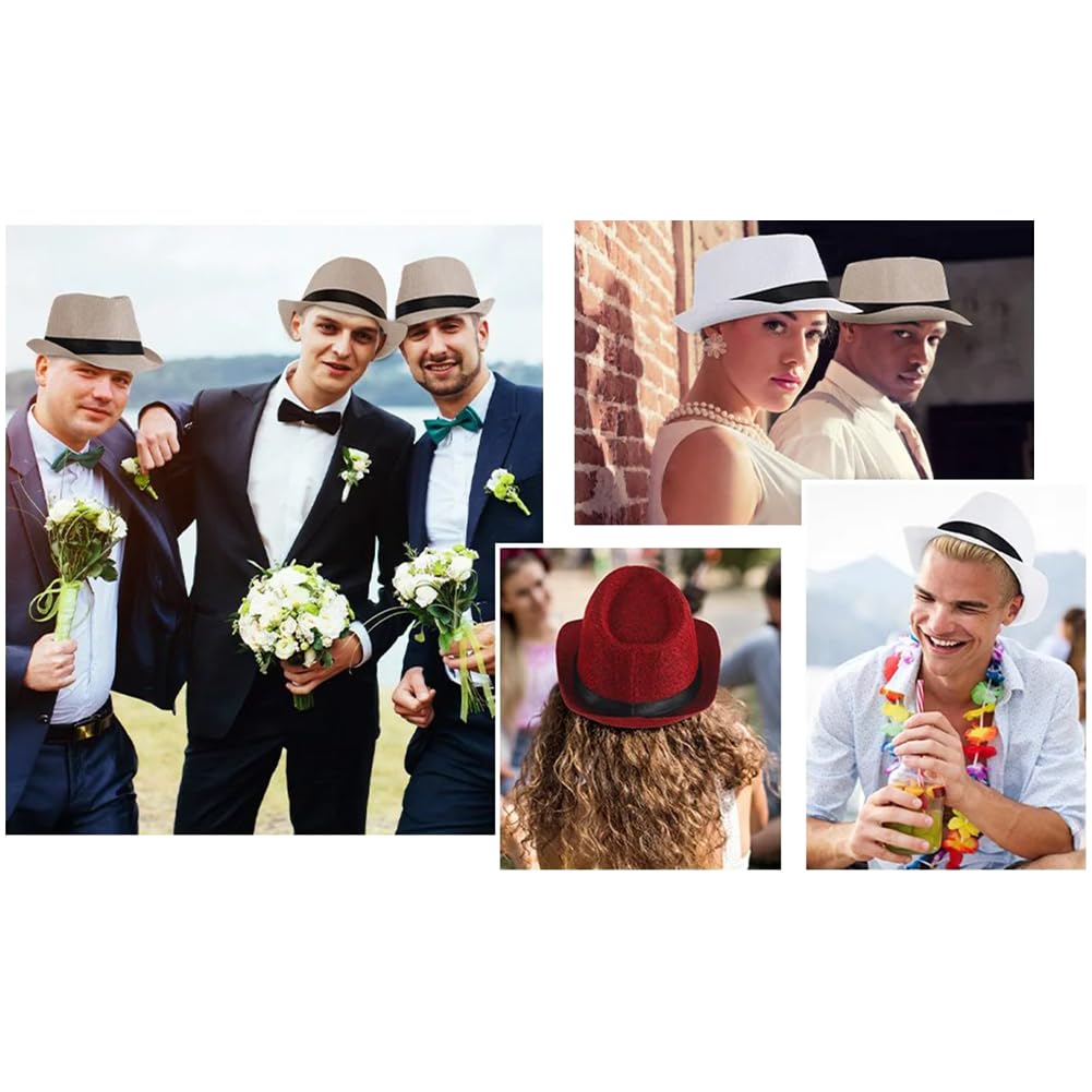 Sombreros Panamá de ala Corta, Sombreros Fedora Unisex para la Playa, Ideales para Fiestas, Disfraces y Bodas.