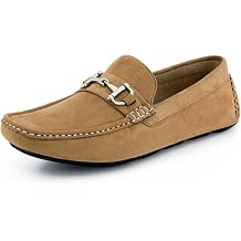 Amali Walken Mens Casual Slip-On Loafers, Driving Moccasin Shoes for Men with Silver Buckle, Available in Plush Microfiber and PU Leather