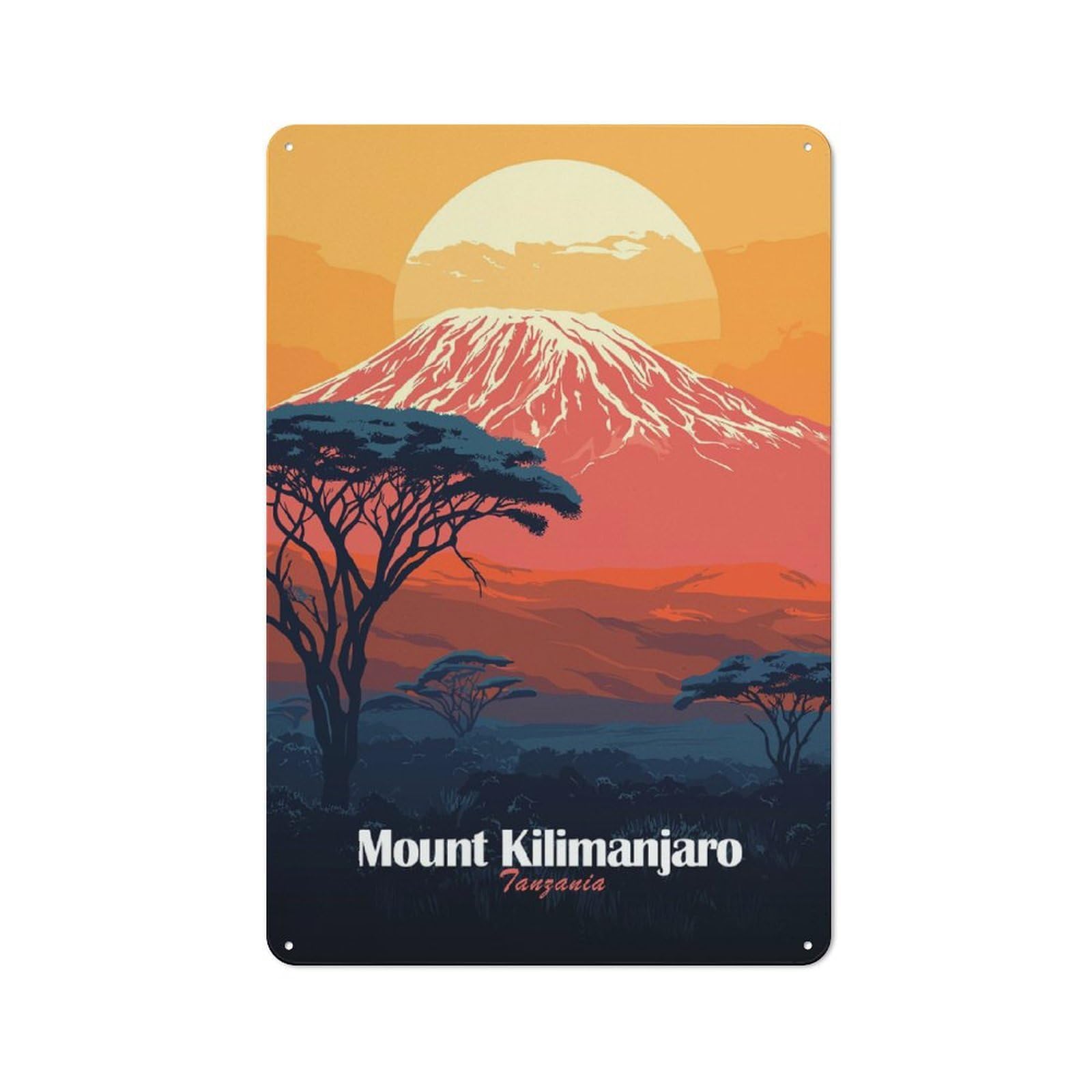 Junmoney Style-14 Tin Wall Plaque 30X20cm With Mount Kilimanjaro Poster For Hallway Wall, Suited To Wall Displays In Hallways And Entrance Areas
