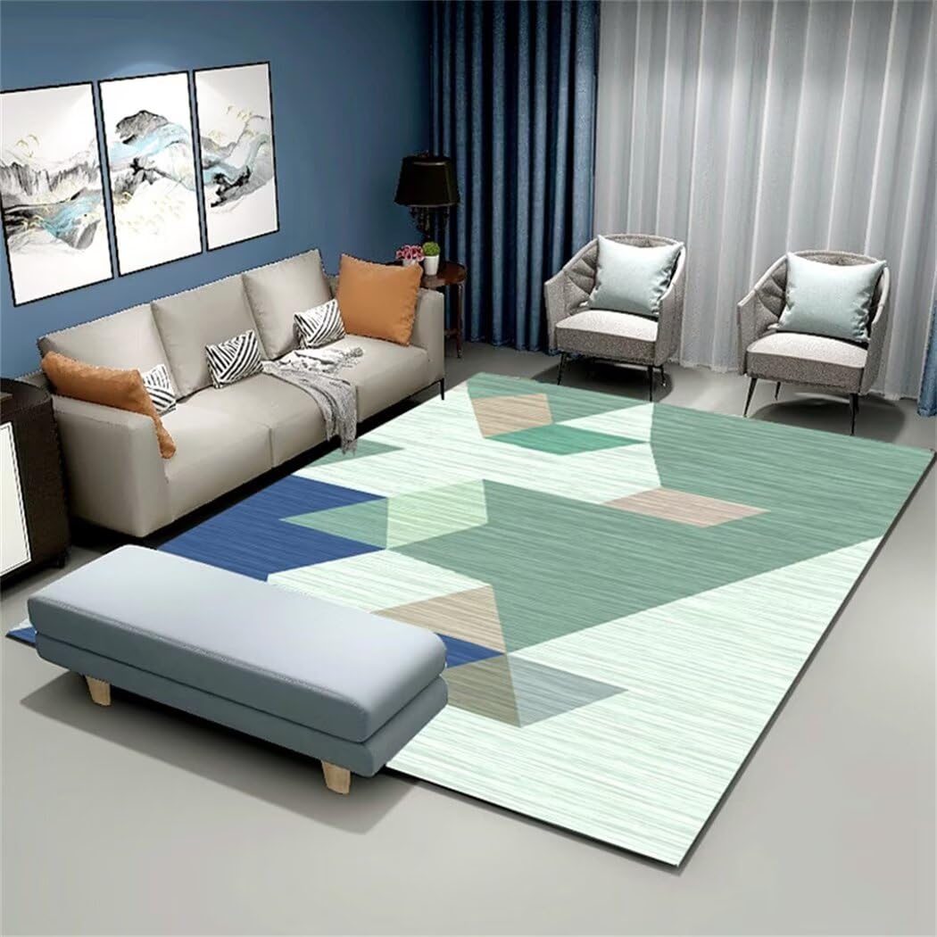 Tapis de salon géométrique bleu et vert 160x230 cm lavable
