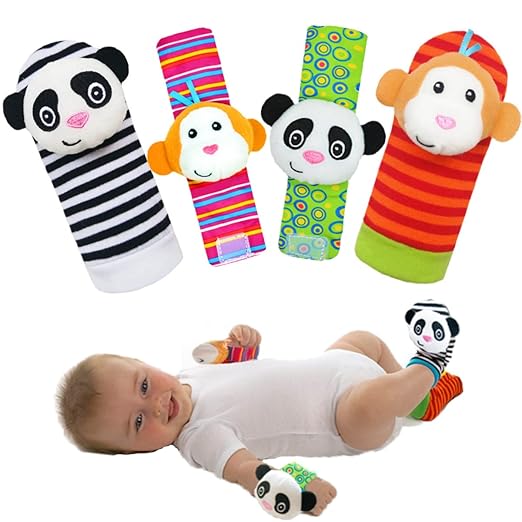 Baby Wrist Rattles and Rattle Socks - 0-6 Months for Newborn Boy or Girl