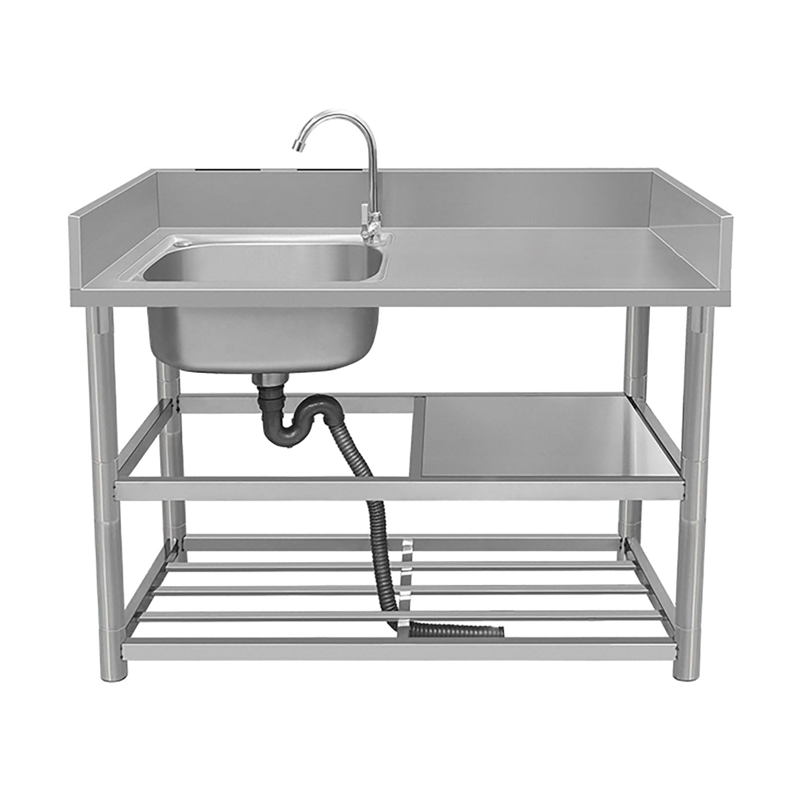 ZQFHSX 304 Stainless Steel Commercial Kitchen Sink with Faucet Single Bowl Design Workbench & Drainer Unit Ideal for Outdoor/Indoor Restaurants Food Prep