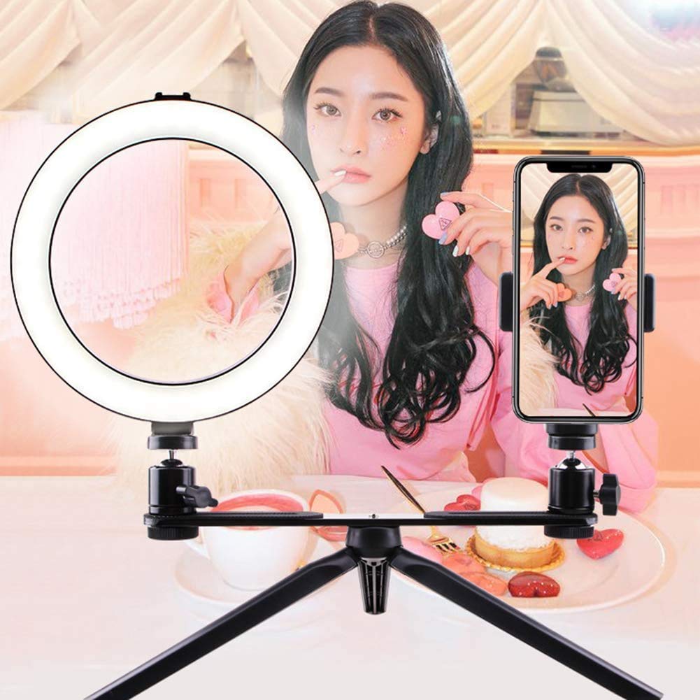 WLP Luce anulare con Staffa, Supporto per treppiede, Luce ad Anello per Il Trucco, Trasmissione di Video Fotografia in Diretta, Mini Luce Video a LED con Specchio