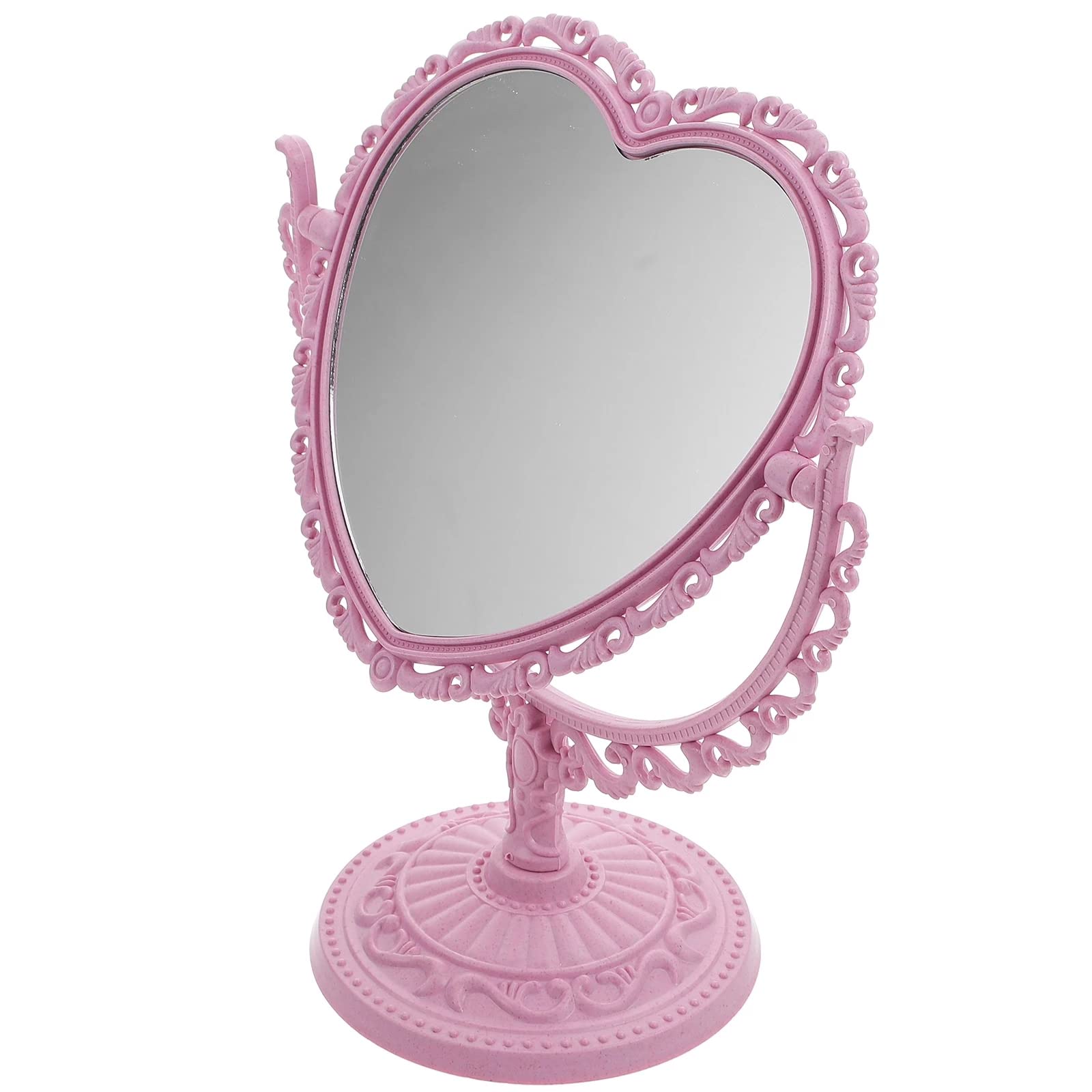 AKHFKY 7-Inch Tabletop Vanity Makeup Mirror With 3X Magnification - Double-Sided Rotatable Pink Heart-Shaped Mirror For Bathroom Or Dressing Table - View #3