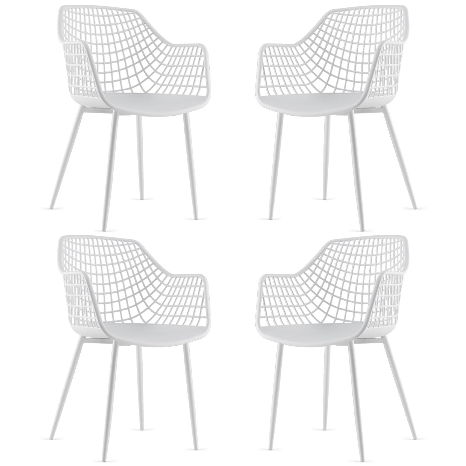 GOFLAME Dining Chairs Set of 4, Plastic Kitchen Chairs with Metal Legs, Hollowed Backrest and Curved Seat, Modern Accent Chairs, Armless Side Chairs