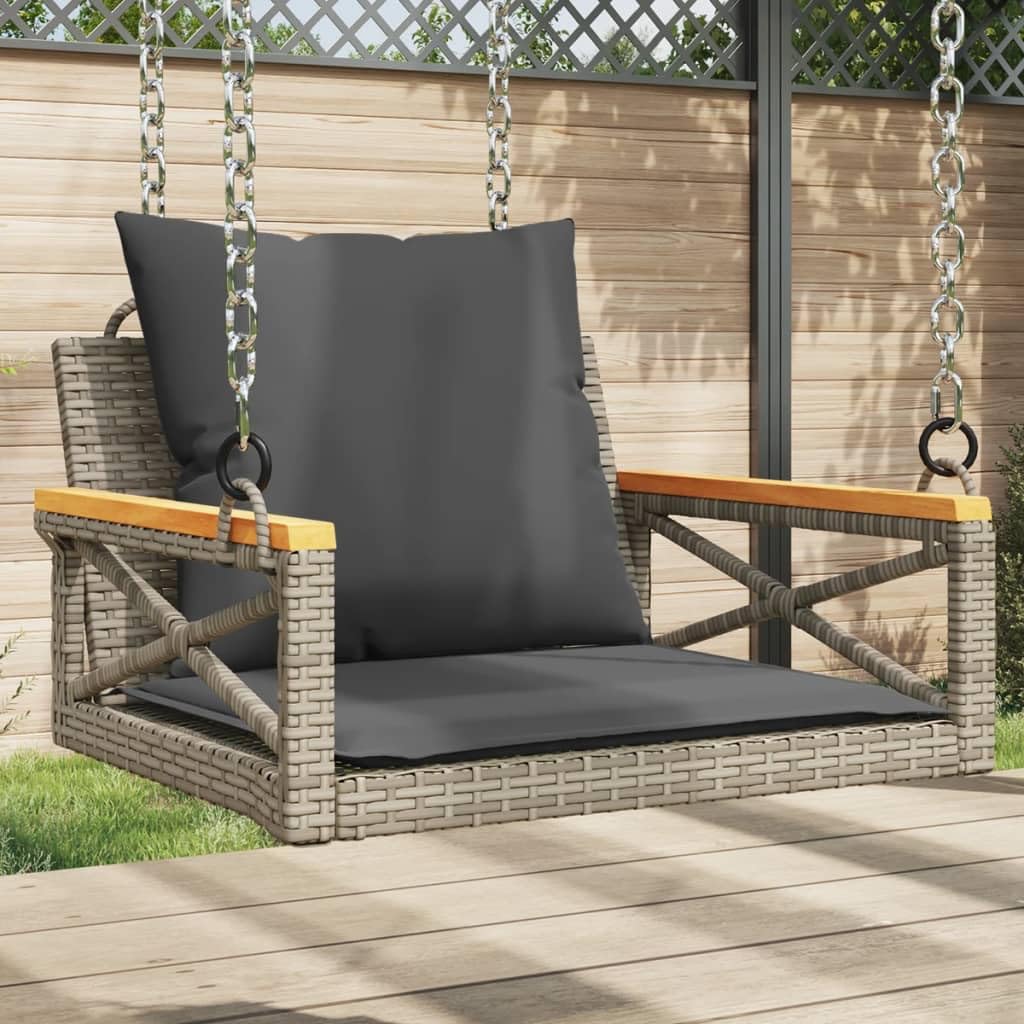Fauteuil suspendu avec coussin - Pour terrasse, jardin, balcon - Gris - 63 x 62 x 40 cm - En rotin synthétique
